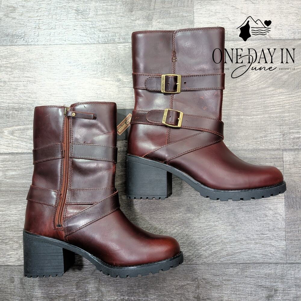 Harley Davidson LaLanne Triple Strap Boots Brown Leather NWT Size 8.5